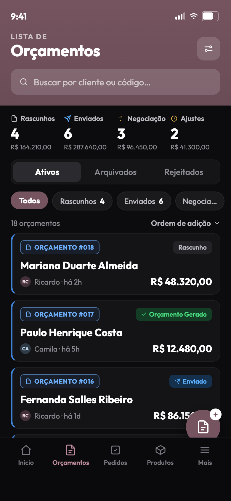 App Tabfy — orçamentos